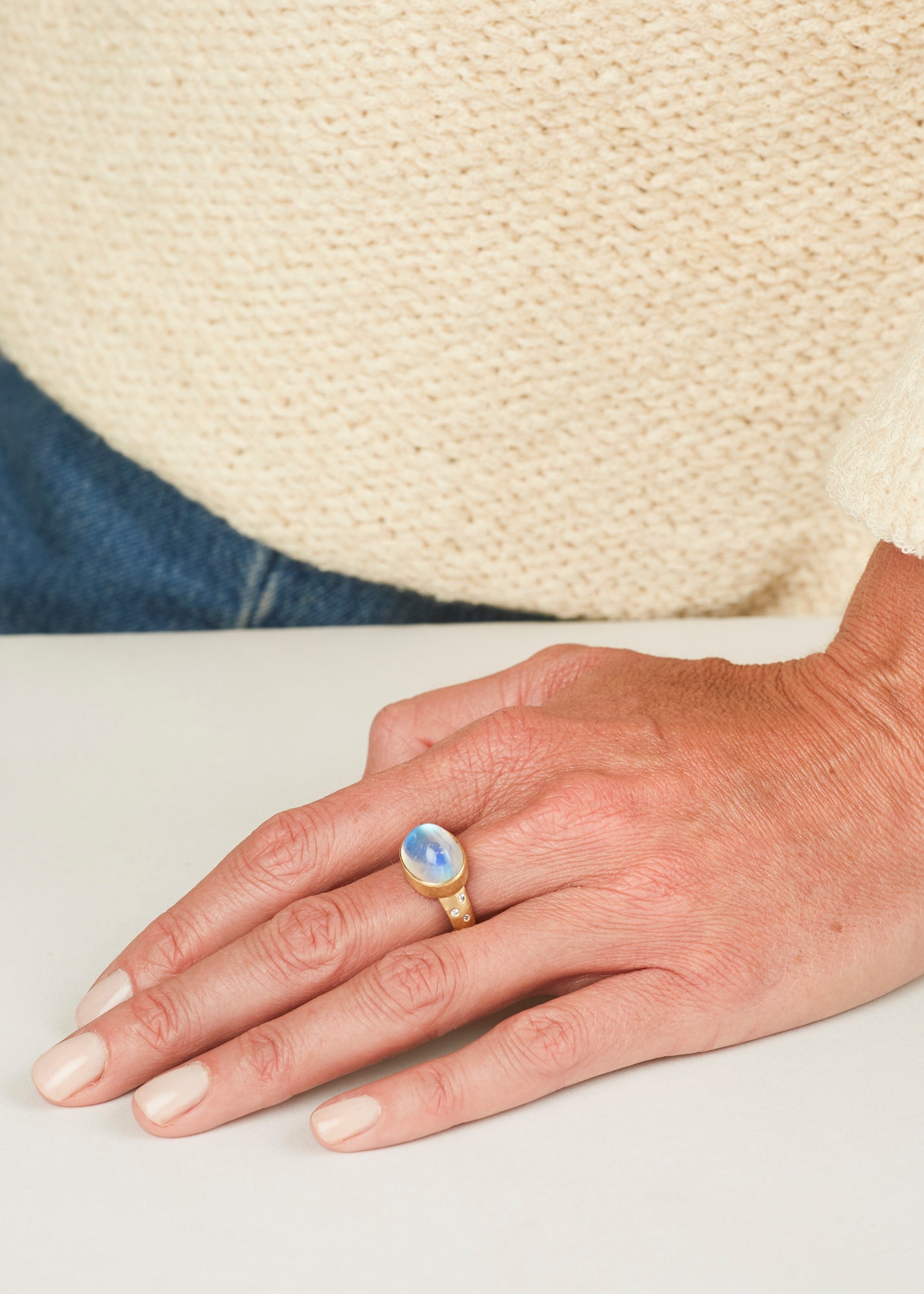 Tony Malmed Moonstone Ring with Diamonds in 18 kt Gold
